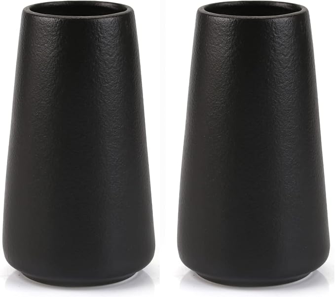 Simple Vase for Flowers Plants, Matte Vases for Modern Table Shelf Home Decor Wedding Boho Decor, 6" H Frosted Elegant Ceramic Vase for Pampas Grass Fluffy Stem Bouquet Lavender Flowers (Black, 2)