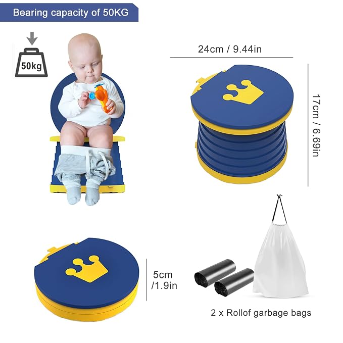Travel Potty for Toddler, Portable and Foldable Toilet, Apply to Seat Emergency Toilet for Car, Camping, Outdoor, Indoor with 3 Rolls Bag(Blue)