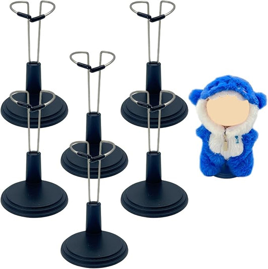 Adjustable Doll Stand - Universal Display Holder for 4-8" Dolls, Action Figures & Plush Toys Creative Storage Stand for Keep your Doll in a standing position (Black, 6PC)