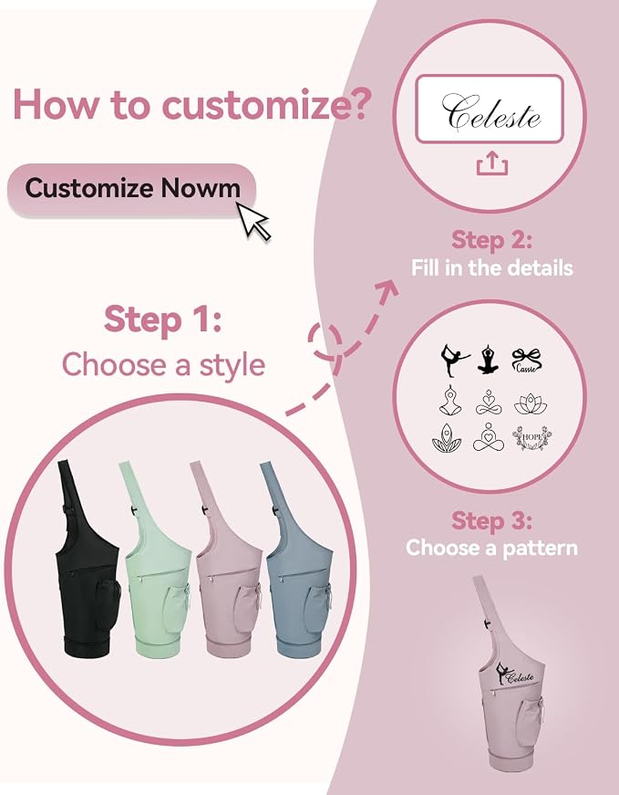 Personalized Yoga Mat Bag for Women Men Embroidery FREE NAME, Waterproof Nylon Yoga Mat Gym Bag Carrier Custom Compartment Fitness Travel Bags Adjustable Strap