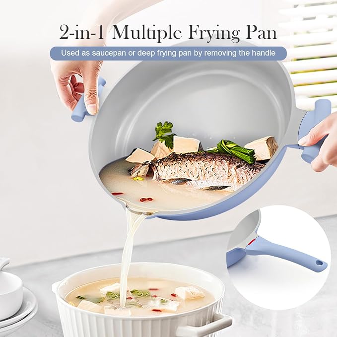 AIKENBBKK Ceramic Frying Pan Skillet Nonstick with Lid, 14 Inch Large Deep Saute Pan, Big Induction Pan Non Stick, 2-1 Cooking Cookware with Helper Handle,Family Size,Suitable for All Stoves,PFOA-Free