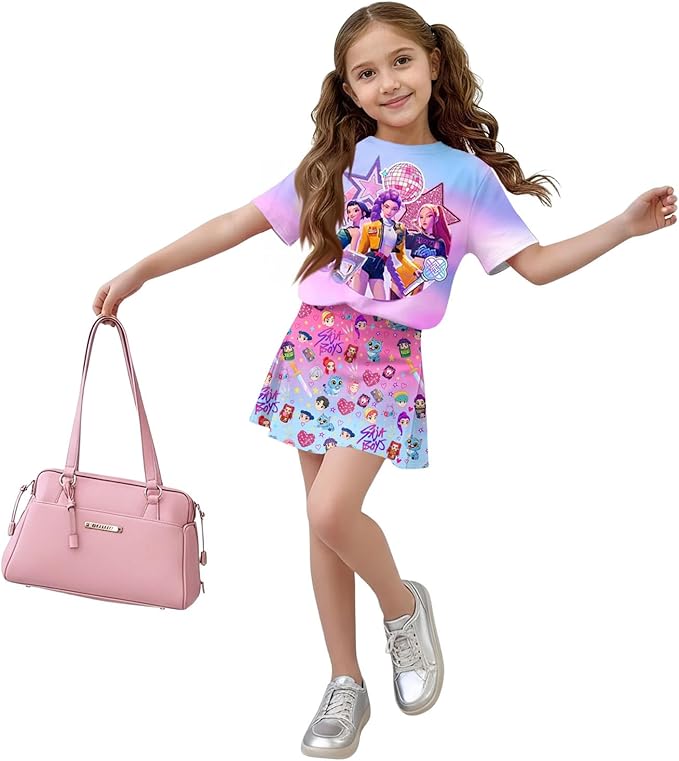 HTHLVMD K Pop Short Sleeve T-Shirt and Skirts Outfits Set for Girls Hunters Rumi Mira Zoey Graphic Tees De-Mon Costume