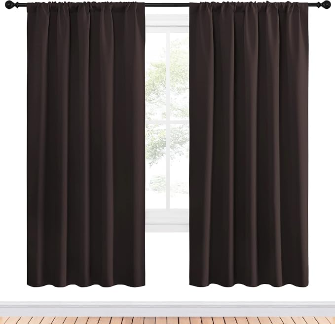 NICETOWN Blackout Curtain Panels 72 inches - Energy Saving Thermal Insulated Solid Rod Pocket Blackout Curtains for Bedroom (1 Pair, 52 inches by 72 Inch, Toffee Brown)