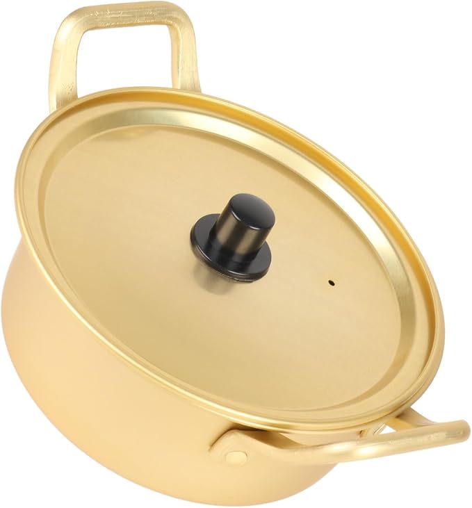 SUNGOOYUE Yellow Aluminum Ramen Noodle Pot 20cm Korean Soup Pan Aluminum Alloy Fast Heating Double Handle for Pasta Soup and Noodles on Open Flame or Ceramic Stove (#1)