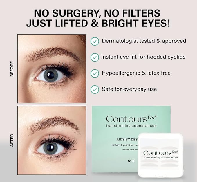 Contours Rx Lids by Design – N°8 Instant Eyelid Lift Strips for Dramatic Lift on Hooded, Droopy Eyelids – Medical-Grade, Anti-Aging, Non-Surgical Eye Tape – 80 Count