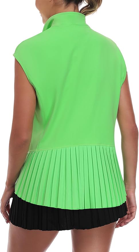 Little Donkey Andy Women's Golf Vest Outerwear | Pleated Hem Sleeveless Athletic Jacket for Running Yoga Tennis