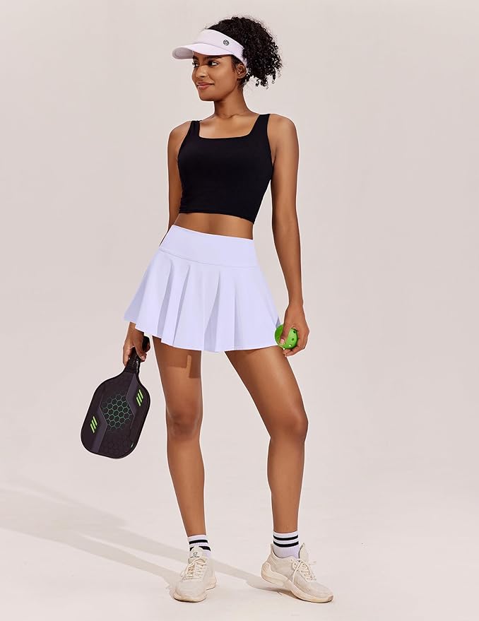 PINSPARK Womens Tennis Skirt 14" Pleated Athletic Golf Skorts with Pockets | High Waist, Tummy Control, Mini, Breathable, Lightweight, Soft, Built in Shorts, Pickleball, Casual