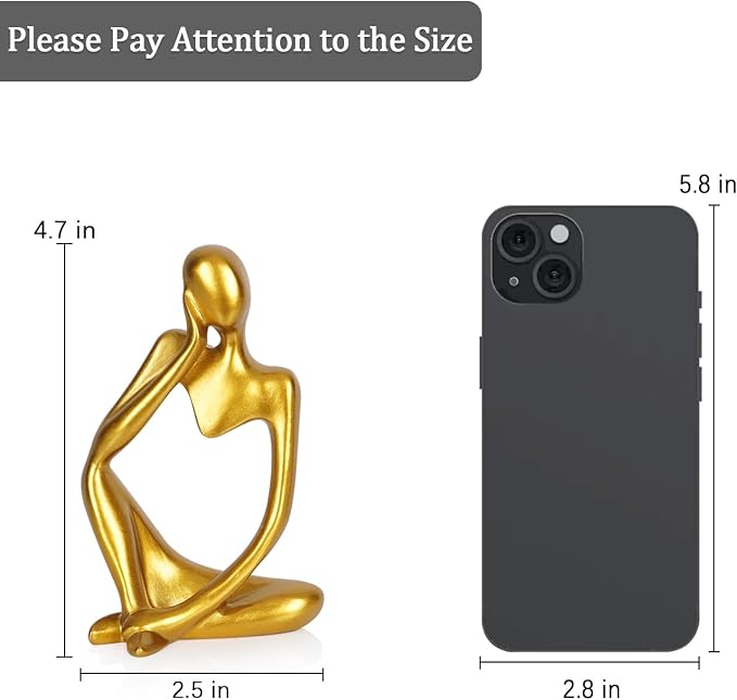 Sandstone Resin Thinker Statue Style Abstract Sculpture, Gold, Left | Small Statue Collectible Figurines, Modern Aesthetic Ornament for Home Office Bookshelf Desktop Coffee Table Decor