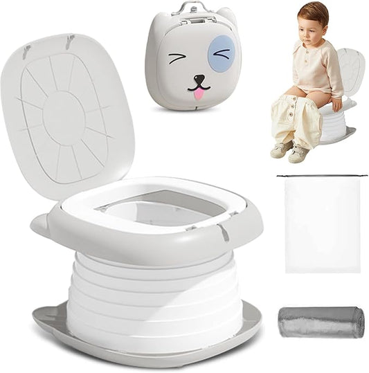 Travel Potty for Toddlers, Portable Potty Chair with 1 Roll Premium Waste Bags - Kids Toilet for Car, Camping, Indoor Outdoor - Easy Clean Training Seat (White-Gray) by Yszawmx