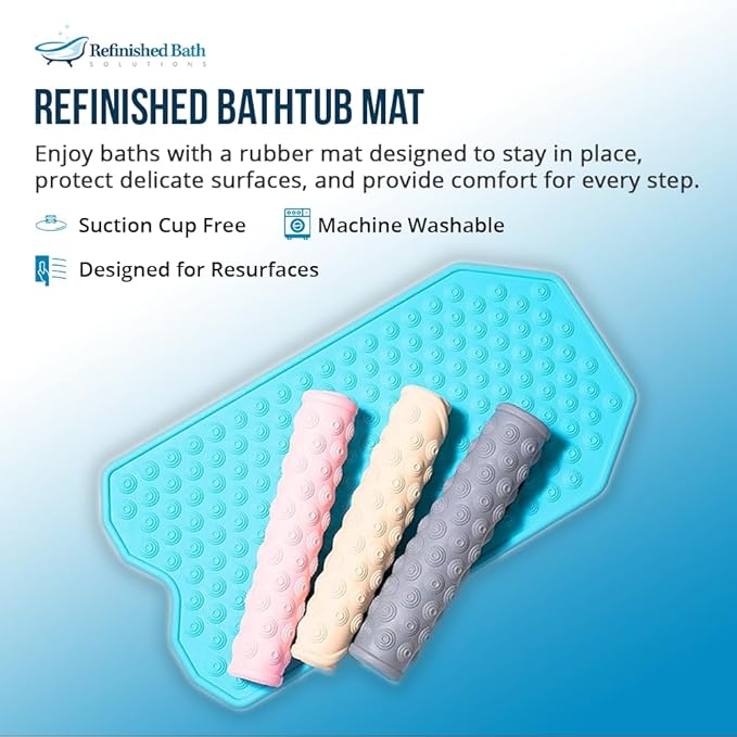 The Original Refinished Bathtub Mat - No Suction Cup Bath Mat, Designed for Textured and Refinished Bathtubs Made of Rubber Not Cheap Plastic, Great for Children and Elderly (Pink)