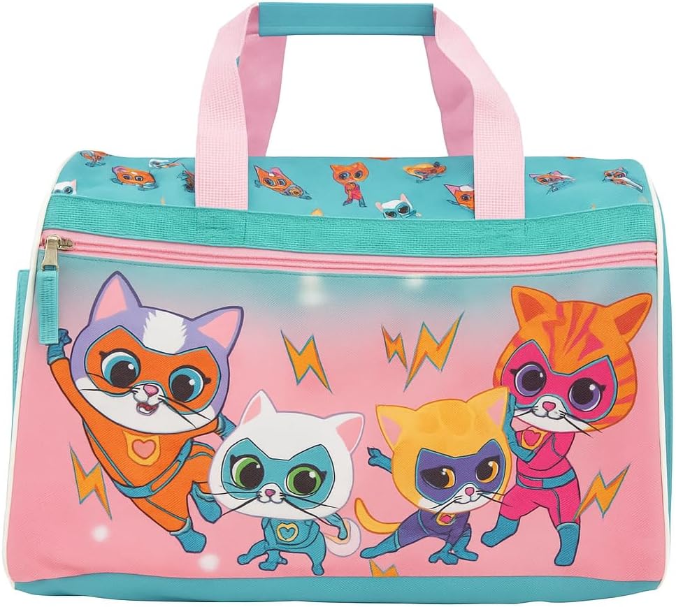 Disney Super Kitties Kids Duffle Bag 16.5" – Travel & Sports Bag with Zipper Pocket, Mesh Sides & Shoulder Strap