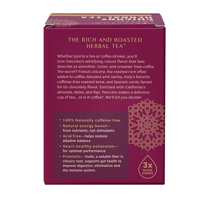 Teeccino Hazelnut Roasted Herbal Tea - Caffeine Free, Prebiotic, 3x More Herbs - 10 Tea Bags