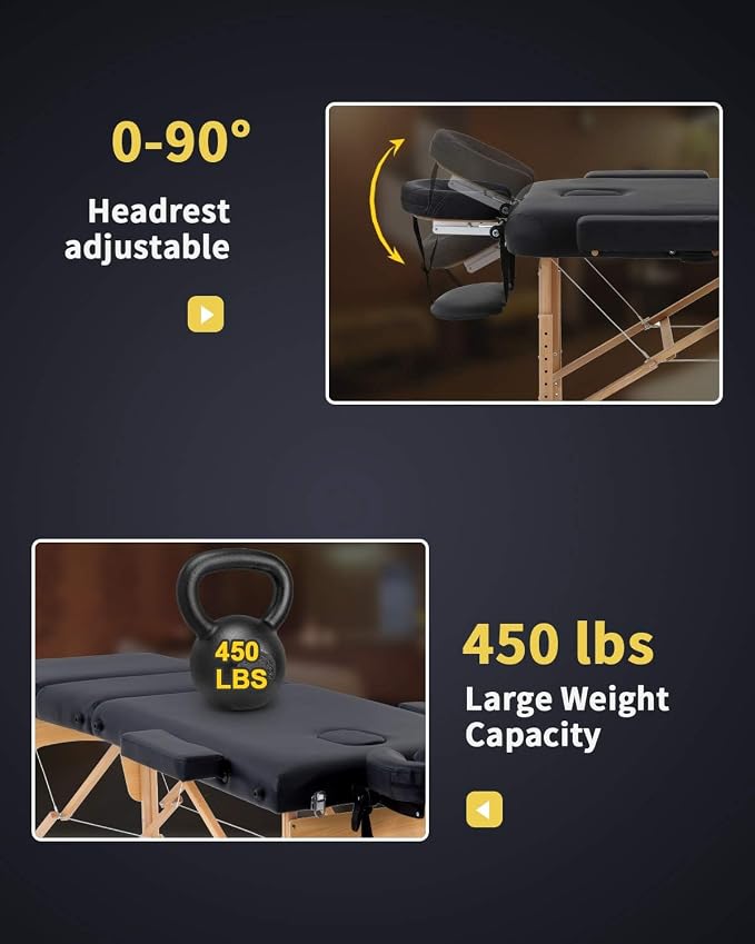 BestMassage Massage Bed Portable Massage Table 3 Folding Lash Bed Height Adjustable 24 Inch Wide Spa Table with Non-Woven Bag for Spa Footmassage Facial CareSpa Tattoo