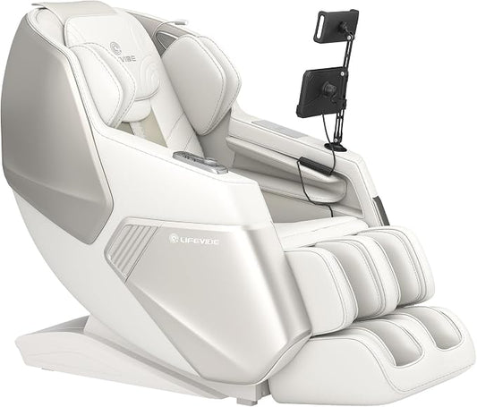 VAT Massage Chair Full Body VibroAcoustic Sonic Wave, SL-Track Zero Gravity Recliner with 25 Auto Modes, Smart Body Scan, Extendable Footrest, Reading Lamp, White