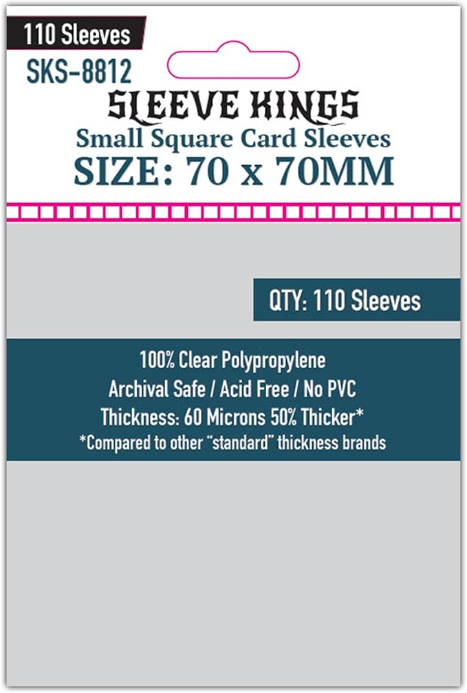 Sleeve Kings Standard Card Sleeves – 110 Count, Clear 60 Micron Thickness, Medium Square Size (70 x 70 mm), Compatible with Power Grid & More – SKU: SKS-8812