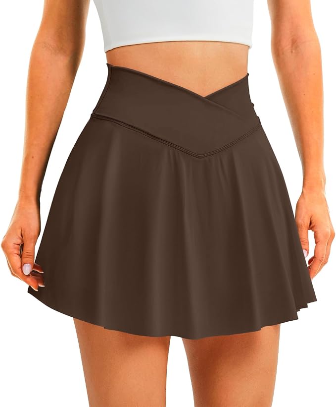 Womens Tennis Skirt Crossover High Waisted Skort with Pockets Shorts | Athletic Skirts for Golf Running Workout Pickleball, Aesthetic Activewear, Sporty Athleisure Style