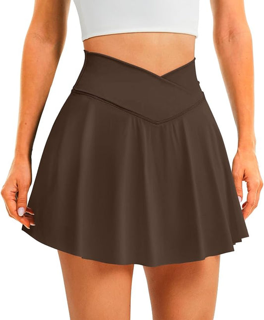 Womens Tennis Skirt Crossover High Waisted Skort with Pockets Shorts | Athletic Skirts for Golf Running Workout Pickleball, Aesthetic Activewear, Sporty Athleisure Style