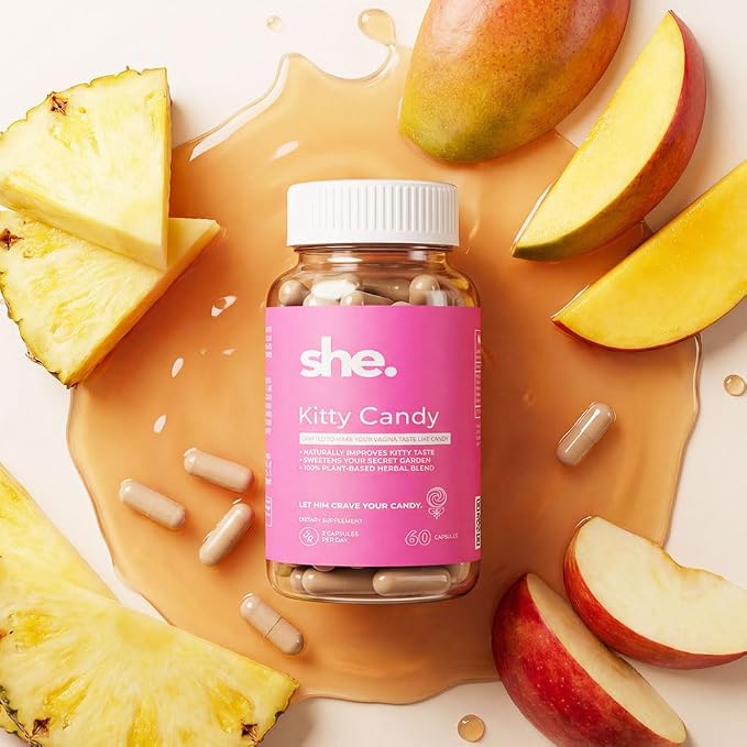 She. Kitty Candy Women's Daily Feminine Balance & Freshness Capsules, 120 Capsules with Pineapple, Mango, Red Apple Extract, Cinnamon, Fenugreek & D-Mannose | Vegan, Non-GMO