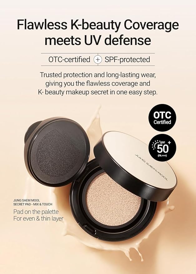 JUNG SAEM MOOL Essential Skin Nuder Cushion | Natural Finish, Buildable Coverage Cushion Foundation by Korean Makeup Artist (Refill Not Included, 0.49 Fl Oz, SPF 50), 25 Bronze