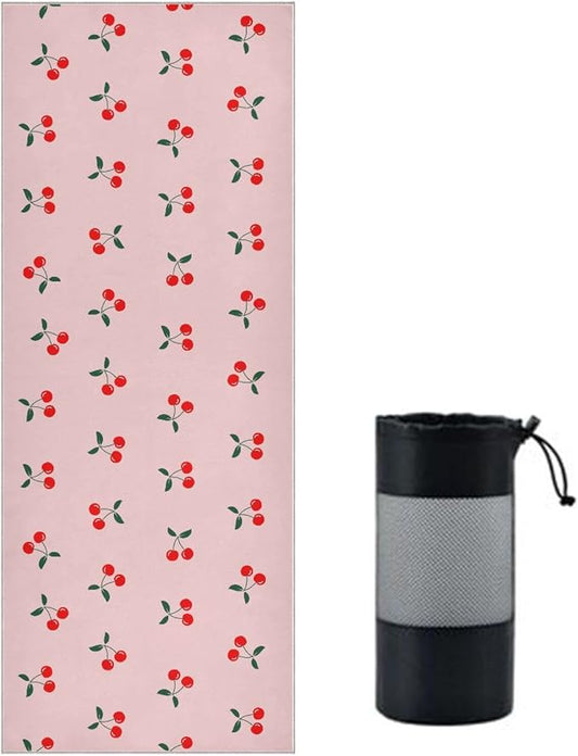 Cherry Fruit Yoga Mat Towel Non Slip Soft Sweat Absorbent Hot Yoga Mat Towel, for Hot Yoga, Pilates and Workout-73 x 27 Inch