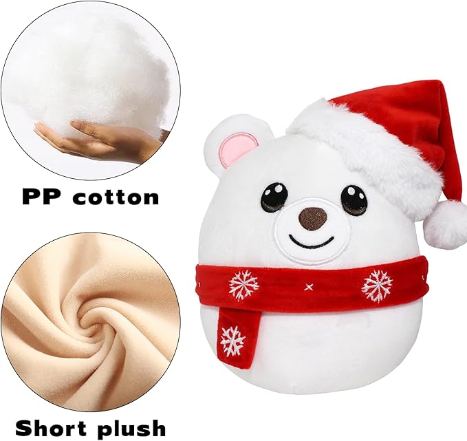 Christmas Stuffed Animal, Polar Bear with Christmas Hat Plush, Cute Plushies for Kids Holiday Decorations and Gifts (Polar Bear)