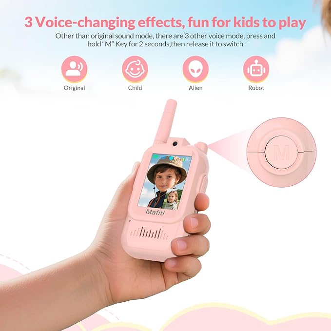 Mafiti Video Walkie Talkies for Kids 2 Pack Rechargeable Birthday Gift Toddler Toys for 3 4 5 6 7 8 Year Old Boys Girls 1000 Feets Long Range Indoor Outdoor Play(Pink+Pink)