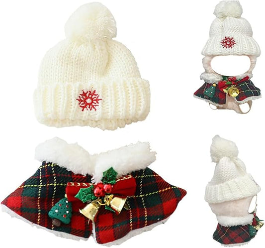 17cm Doll Clothes for,Doll Outfit Set Knitted Clothes Accessories 2-Piece of Christmas Hat & Capes Set or Christmas Tree Sweater for 6.7in Dolls Winther Clothing (Happy Bell)