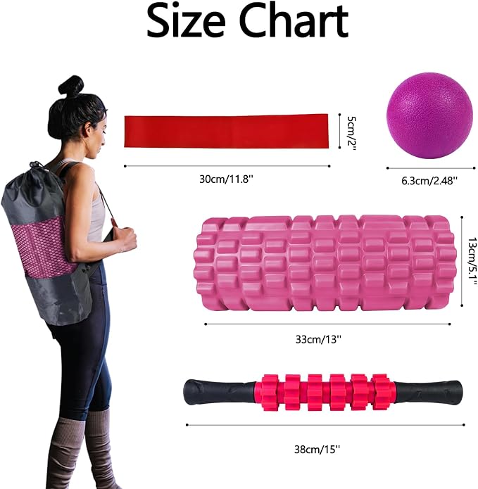 JOYENERGY 5 in 1 Foam Roller Set, Trigger Point Foam Roller Patented, Massage Stick, Massage Ball, Resistance Band for Deep Muscle Massage Pilates Yoga, Fitness Exercise for Whole Body