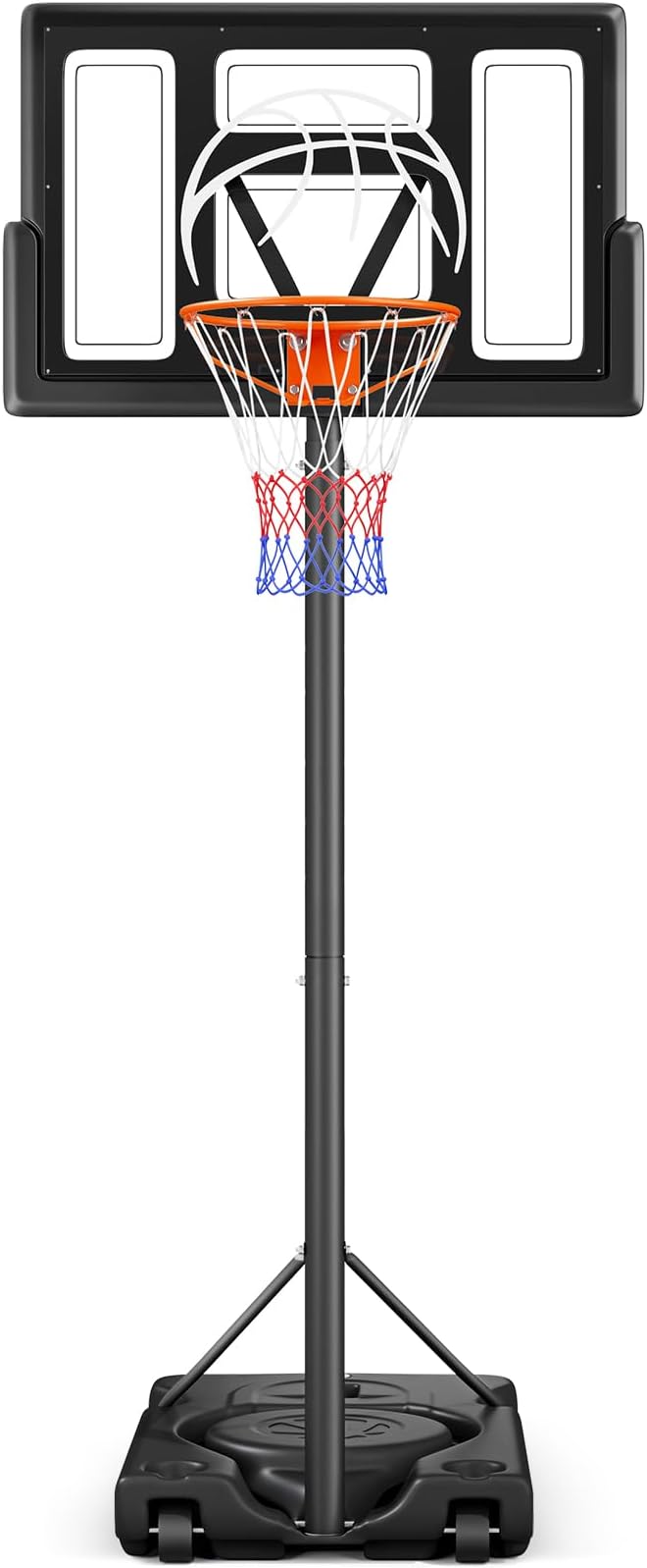 Yohood Basketball Hoop Outdoor 10ft Adjustable, Portable Basketball Hoop Goal System for Kids Youth and Adults in Backyard/Driveway/Indoor, 44 Inch Shatterproof Backboard and Larger Base