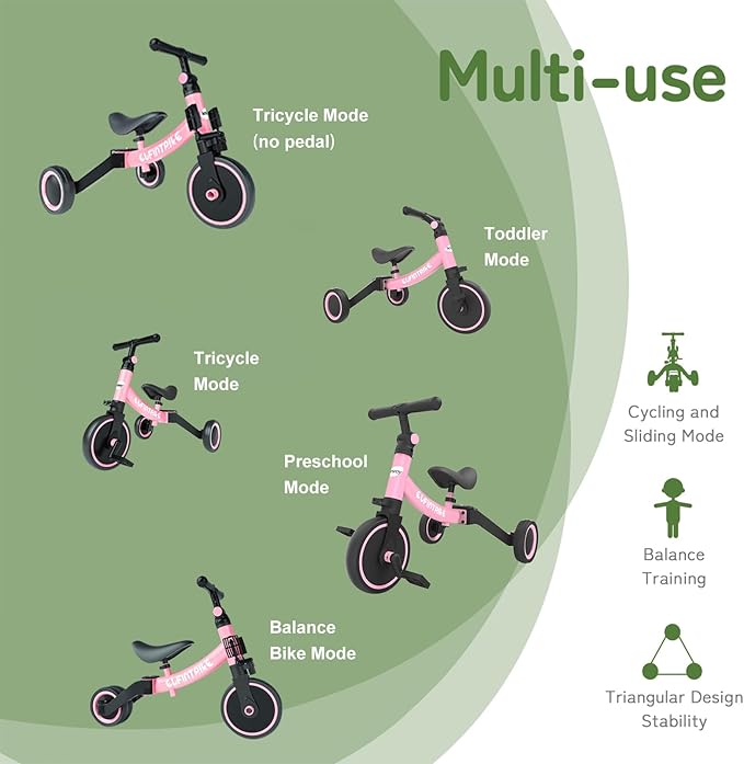 besrey 5 in 1 Toddler Bike for 1 Year to 4 Years Old Kids, Toddler Tricycle Kids Trikes Tricycle, Toys for Boy & Girl, Balance Training, Removable Pedals