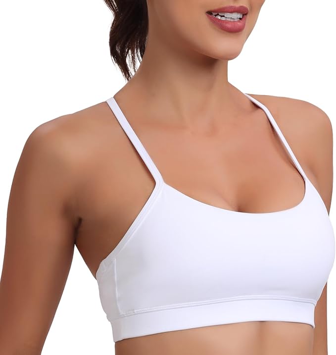 Raxnode Women's 3-Pack Y-Back Sports Bra, Thin Spaghetti Strap Nylon Yoga Bra with Removable Cups, Light Support Bralettes