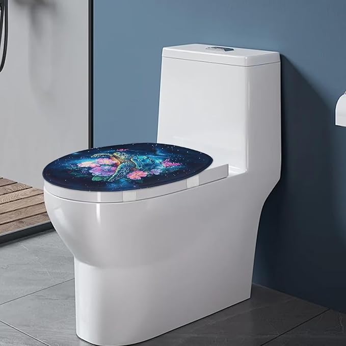 Sea Turtle Toilet Seat Cover Elongated with Elastic Band Sea Turtle Flower Toilet Seat Lid Covers for Bathroom Soft Toilet Seat Cover Machine Washable Easy to Clean