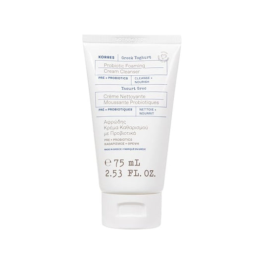 KORRES Greek Yoghurt Foaming Cream Cleanser, Hydrating, Deep Cleansing Skin Care, Makeup Remover, Face Wash for Women, Cream to Foam Facial Cleanser for Dry, Oily, Sensitive, Any Skin Type, 2.5 fl oz