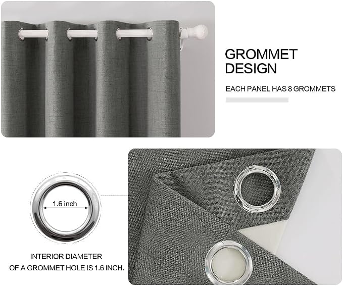 MIULEE Linen Texture Curtains for Bedroom Solid 100% Blackout Thermal Insulated Dark Grey Curtains Grommet Room Darkening Curtains/Draperies Luxury Decor for Living Room 52x84 Inch (2 Panels)