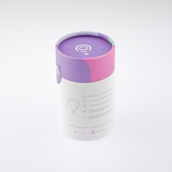 OVIO Menstrual Cup - Reusable Soft and Flexible 100% Medical Grade Silicone Cup with Travel Pouch - Leak Free and Reliable with Size Replacement Guarantee