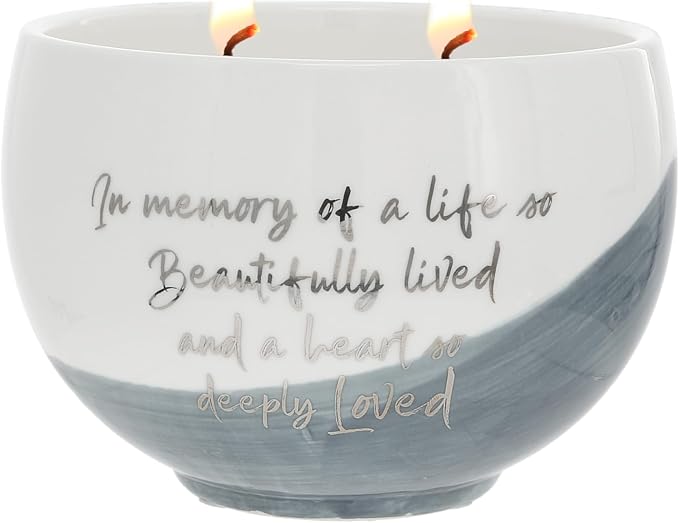Pavilion Gift Company - in Memory of A Life So Beautifully Lived and A Heart So Deeply Loved - 15oz Soy Wax Single Wick Candle in Ceramic Vessel in Memory Loss of Loved One Remembrance Grief Gift