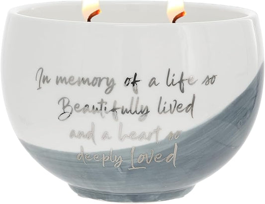 Pavilion Gift Company - in Memory of A Life So Beautifully Lived and A Heart So Deeply Loved - 15oz Soy Wax Single Wick Candle in Ceramic Vessel in Memory Loss of Loved One Remembrance Grief Gift
