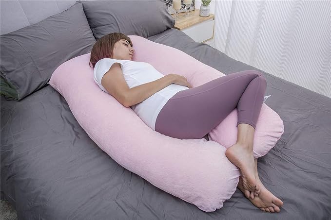 MOON PINE Pregnancy Pillow, U Shaped Full Body Pillow for Maternity Support, Sleeping Pillow with Cover for Pregnant Women (Pink)
