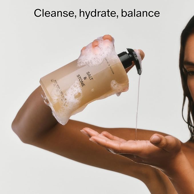 Salt & Stone Body Wash with Antioxidants for Deep Moisture | For Women & Men, Sulfate, Paraben, & Dye Free, Leaving Skin Soft and Hydrated | Neroli & Basil 15.2 fl oz