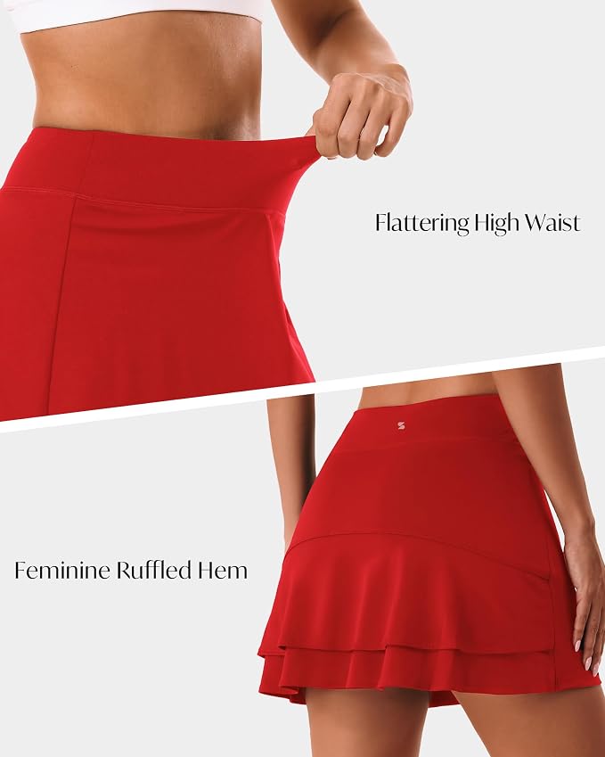 Stelle Tennis Skirts for Women Ruffle Athletic Golf Skorts with Pocket | High Waisted, Tummy Control, Built in Shorts, Athletic Skirt, Golf Skirt, Soft, Breathable, Workout, Pickleball