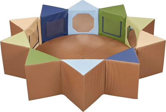 ECR4Kids SoftZone Wall of Mirrors Activity Center and Play Mat, Sensory Toy, Earthtone, 3-Piece