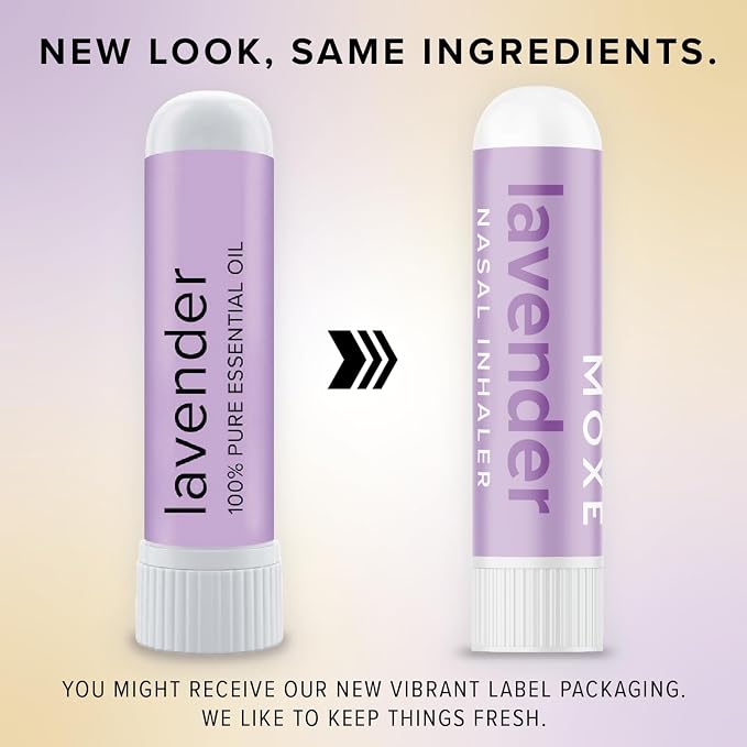 MOXĒ Lavender Essential Oil Nasal Inhaler, No-Mess Aromatherapy, Relaxation, Naturally Calming, Before Sleep Routine, Pure and Undiluted, Made in USA (3 Pack)