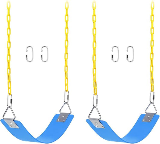 AGPTEK 2 Packs Swing Sets, Seat with 66 Inch Anti-Rust Chains Thermoplastic Coated, Support 250lb, Cushion Accessories Replacement with Snap Hooks for Outdoors, Playground, Jungle Gym (Blue)