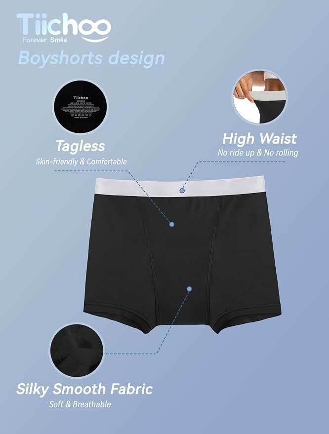 TIICHOO Period Underwear for Women Heavy Flow High Waist Leakproof Panties Sleep Shorts for Menstrual Postpartum 1 Pack