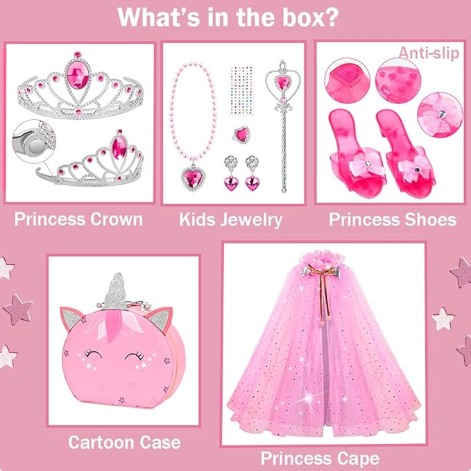 Heaning Princess Dress Up for Girls Costumes Accessories with Cape Christmas Birthday Gift Toys for 3-6 Year old Girl