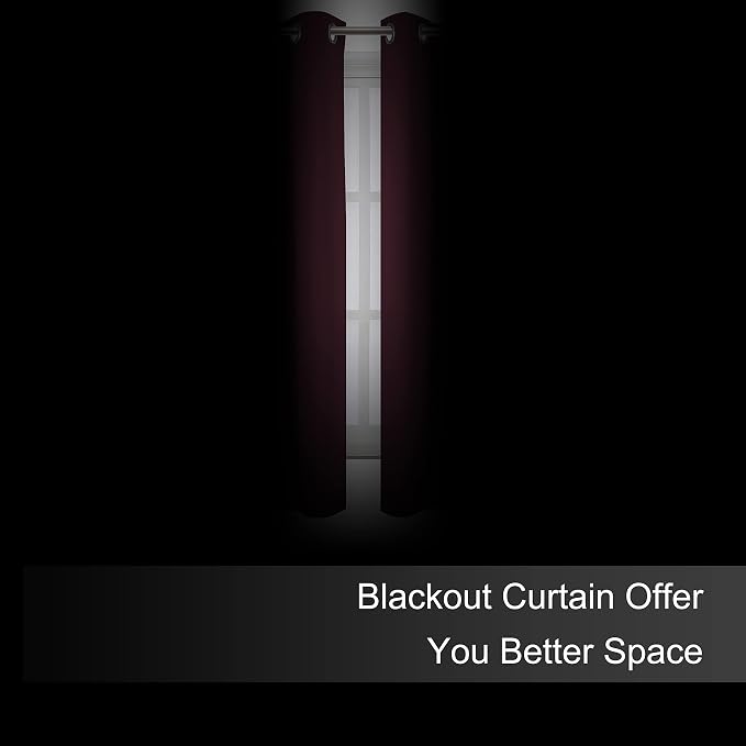 LEMOMO Blackout Curtains 52 x 45 inch/Burgundy Red Curtains Set of 2 Panels/Thermal Insulated Room Darkening Bedroom Curtains