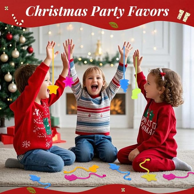 24PCS Christmas Stretchy Sticky Hands Toys for Kids, Rubbery Sticky Goodie Bag Stuffers Toys for Christmas Party Supplies, Colorful Sticky for Boys Girls Classroom Prizes