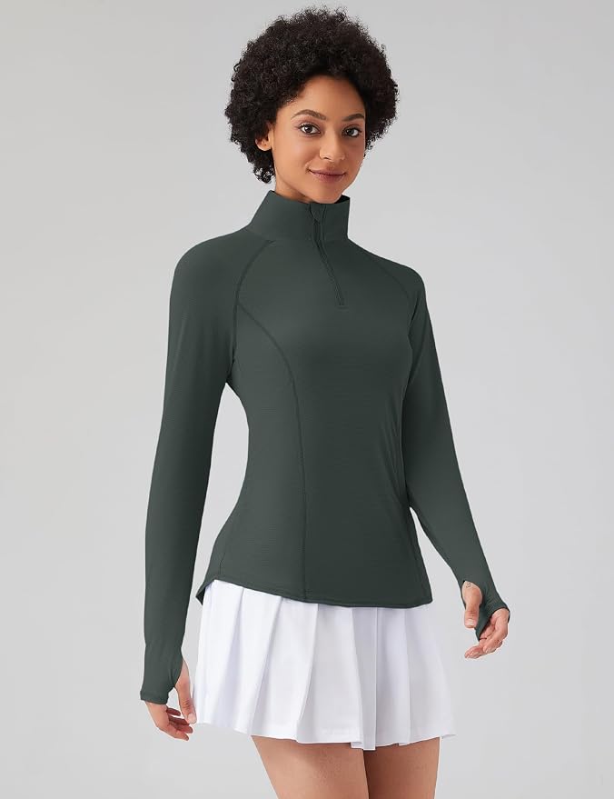 LOMON Women Long Sleeve Shirts Sun Protection 1/4 Zip Summer Quick Dry Hiking Shirts Quarter Zip Pullover for Women