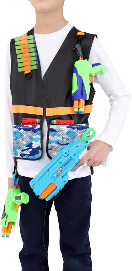 Little Adventures 10 Count Set of Child Blue Camo Tactical Vest Pretend Play and Party Pack for Ages 3-8