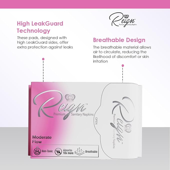 Reign Moderate Flow with Wings Sanitary Napkins for Women, Super Absorbent Pads (10 Count, 1pack)